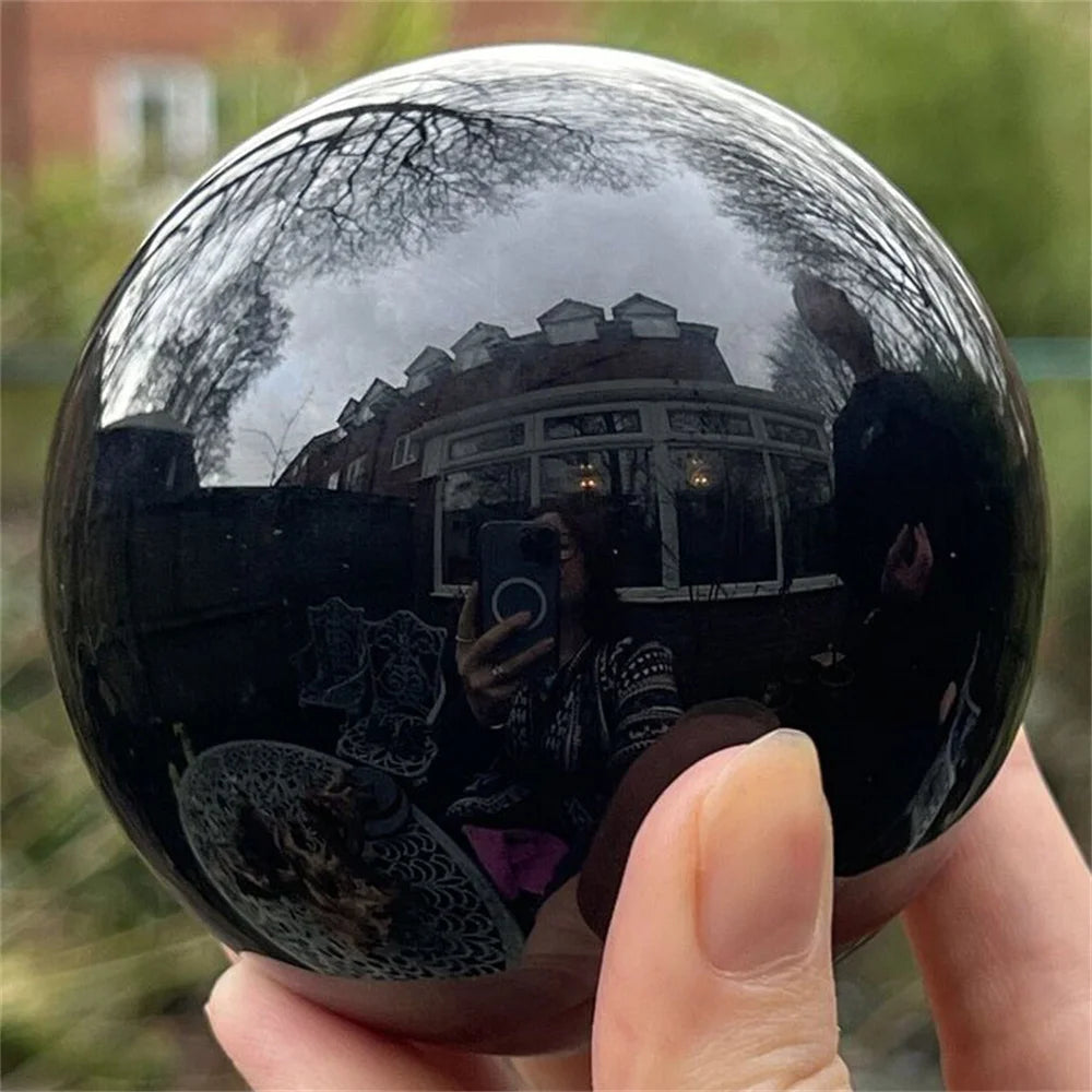 Natural Black Obsidian Sphere – Healing Crystal & Feng Shui Magic Ball 🖤✨