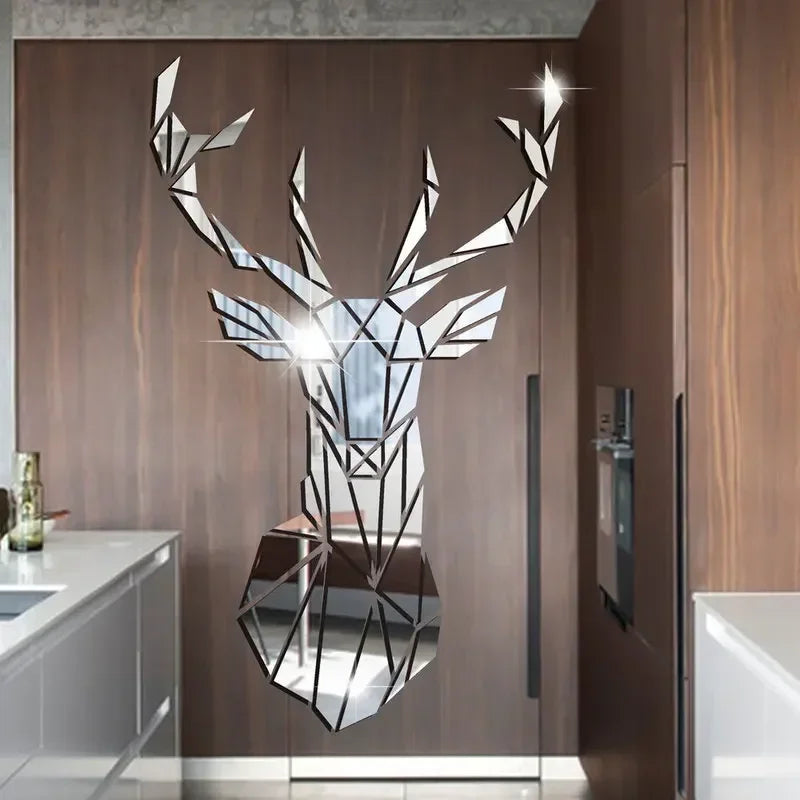 3D Deer Head Mirror Wall Sticker – Nordic Style Acrylic Wall Decal for DIY Home Decor