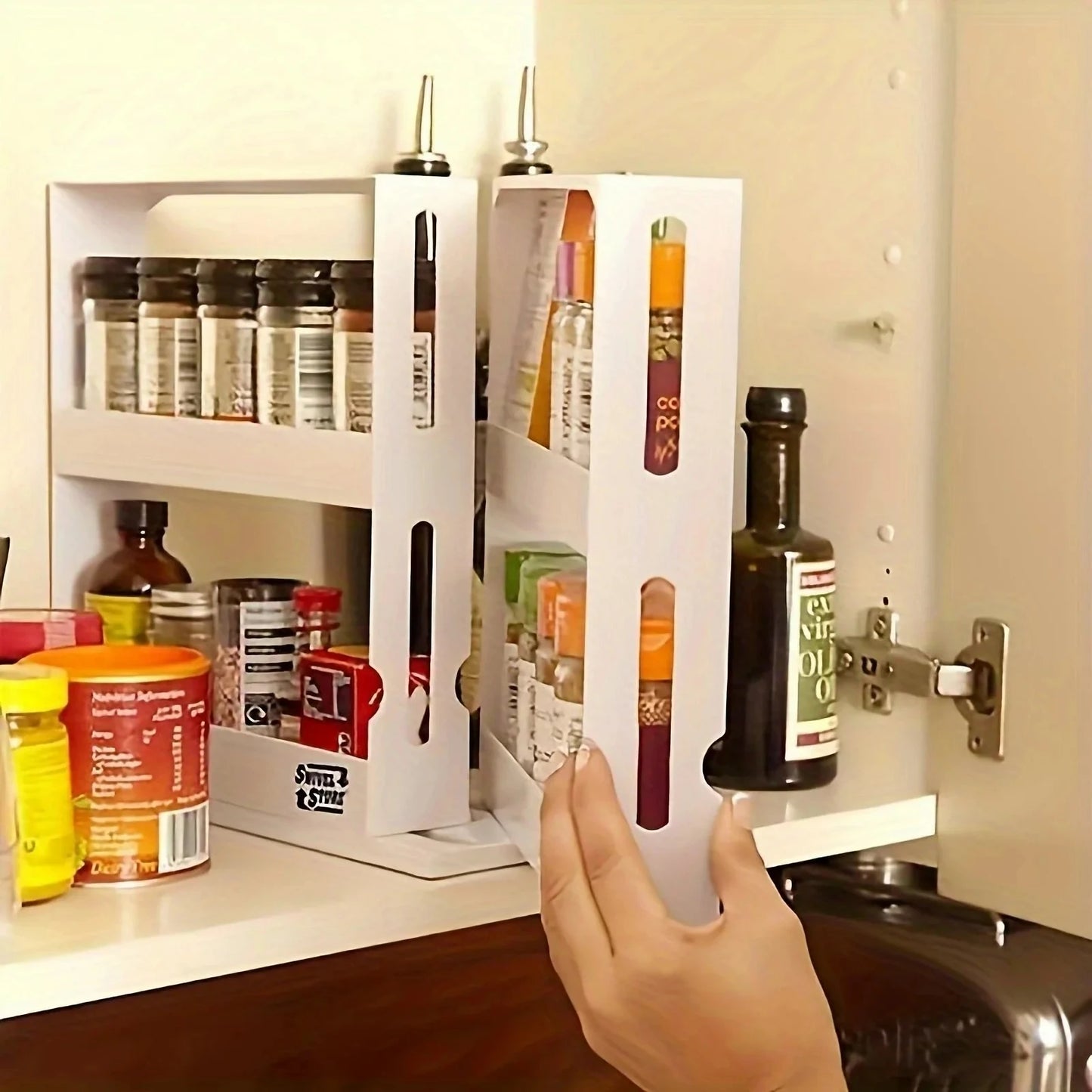 90° Swivel 2-Tier Spice Storage Rack – Space-Saving & Multi-Functional Organizer