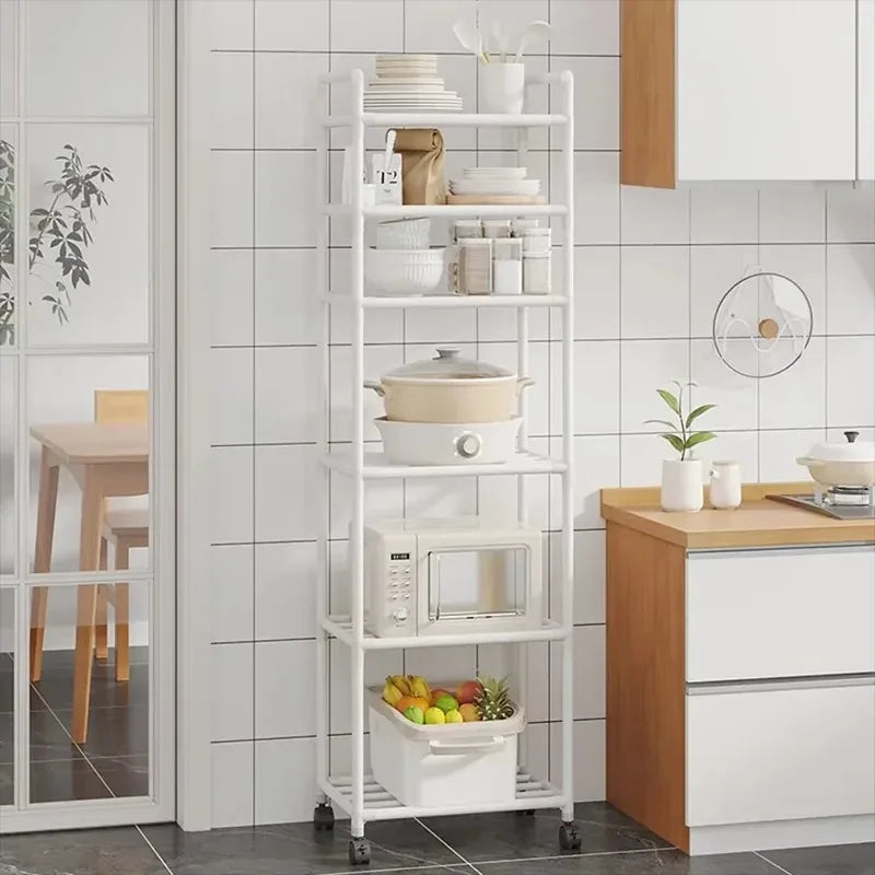 3/4/5/6Layers Kitchen Storage Rack Movable Household Trolley Organizer Floor-Standing Microwave Stove Racks Bathroom Shelves