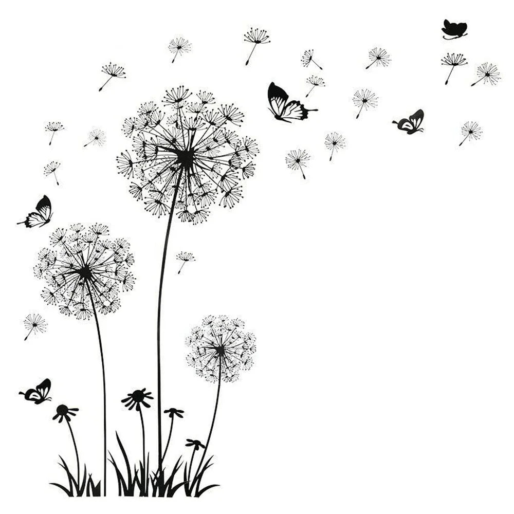 Black Dandelion Wall Sticker – Modern DIY Home Decor for Living Room & Bedroom 🌿✨