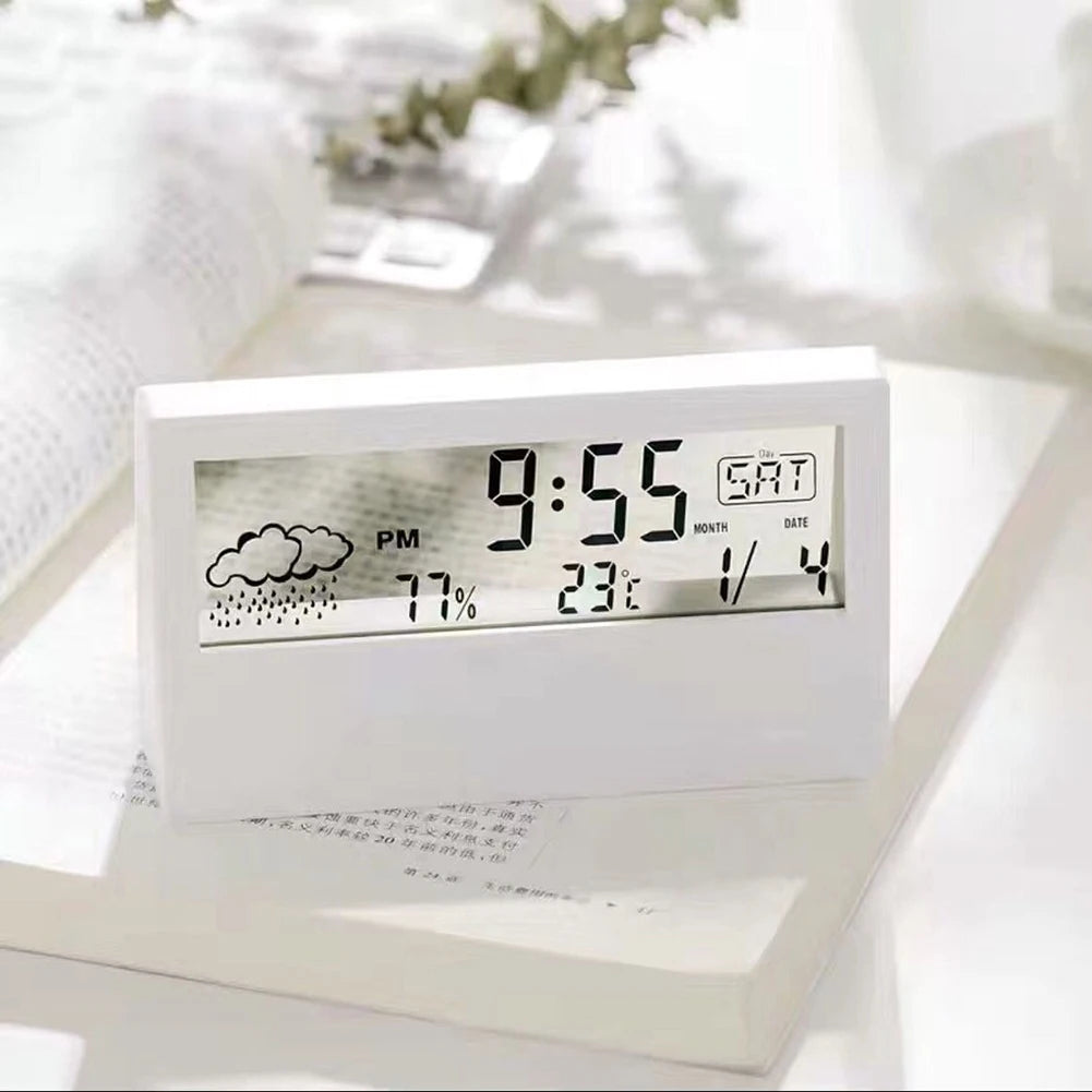Thermo-Hygrometer Clock – Creative Weather Display Alarm Clock for Bedroom & Living Room