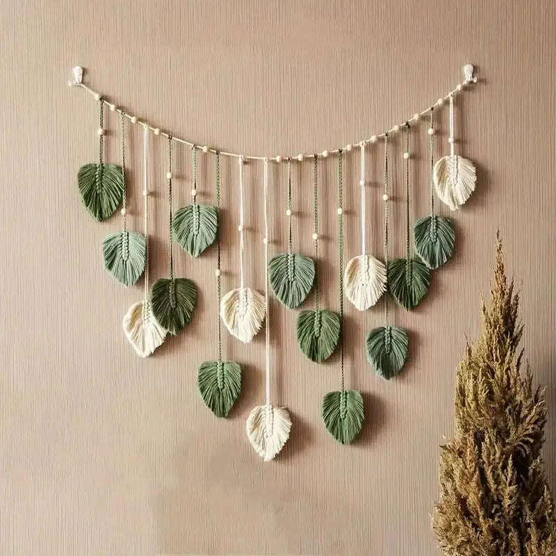 Boho Macrame Leaf Feather Wall Hanging – Handcrafted Wall Art for Living Room, Bedroom & Home Decor