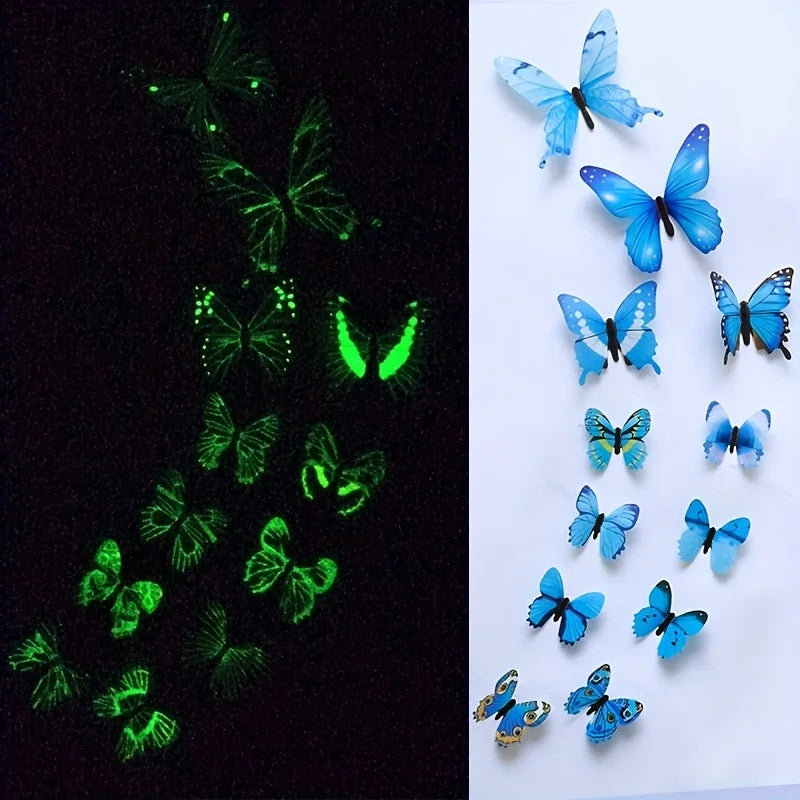 🦋 12Pcs 3D Luminous Butterfly Wall Stickers – Elegant DIY Home Decor & Gift 🎨