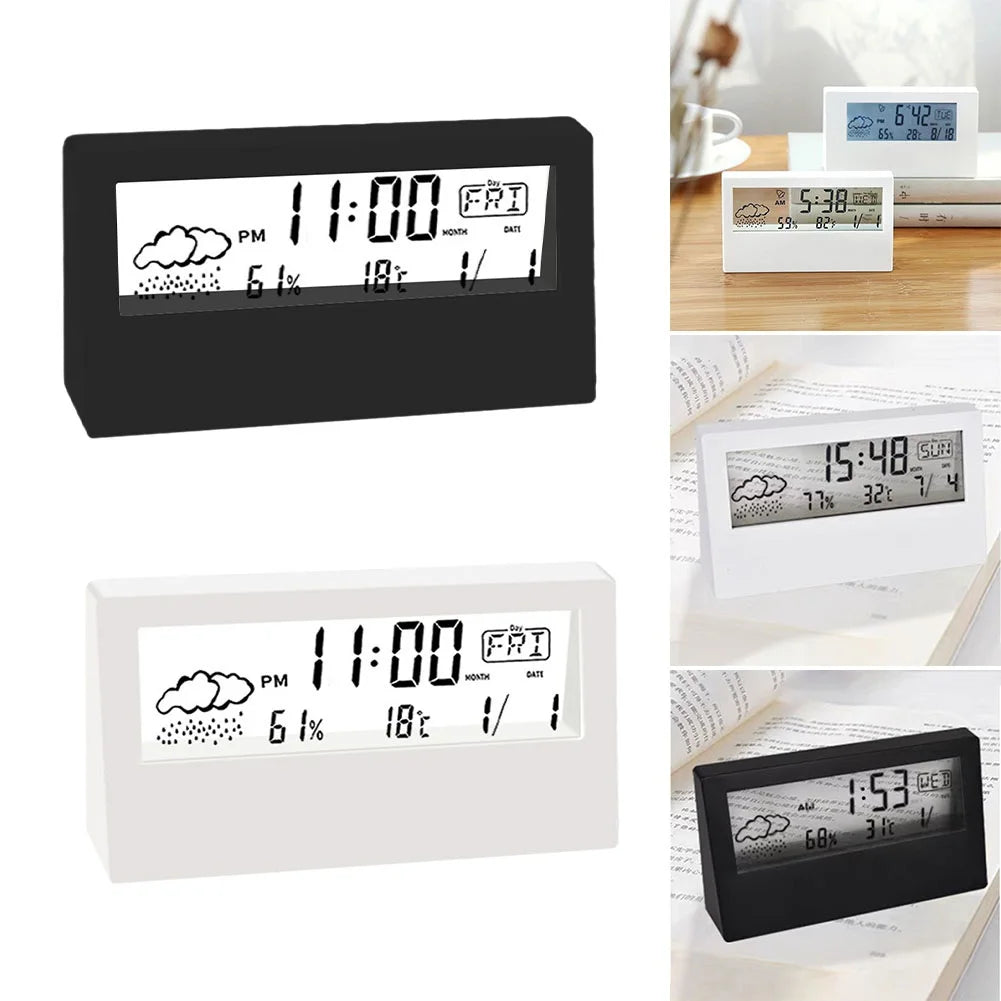 Thermo-Hygrometer Clock – Creative Weather Display Alarm Clock for Bedroom & Living Room
