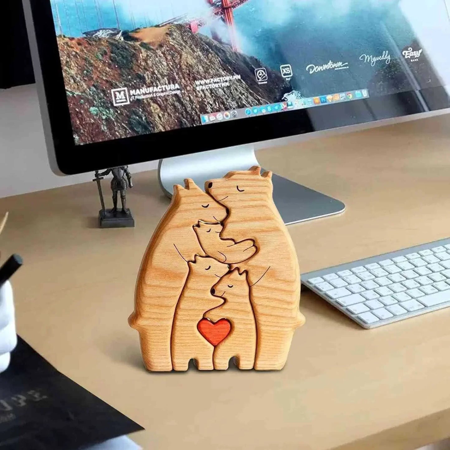 🐻 Personalized Wooden Bear Family Puzzle – Custom Name Home Decor & Heartwarming Gift