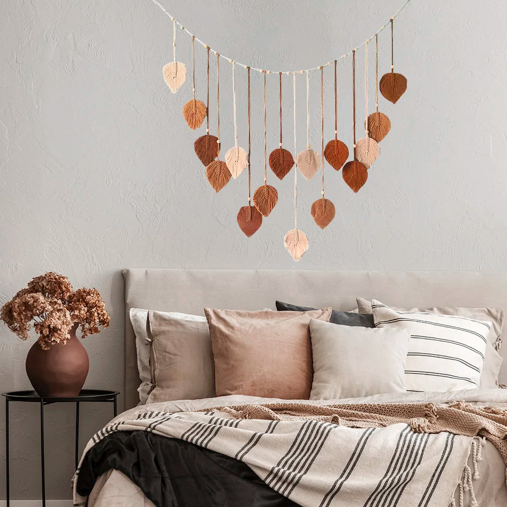 Boho Macrame Leaf Feather Wall Hanging – Handcrafted Wall Art for Living Room, Bedroom & Home Decor