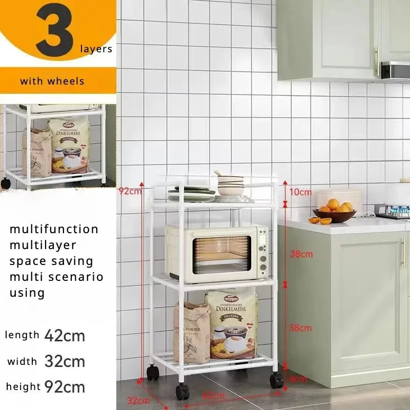 3/4/5/6Layers Kitchen Storage Rack Movable Household Trolley Organizer Floor-Standing Microwave Stove Racks Bathroom Shelves