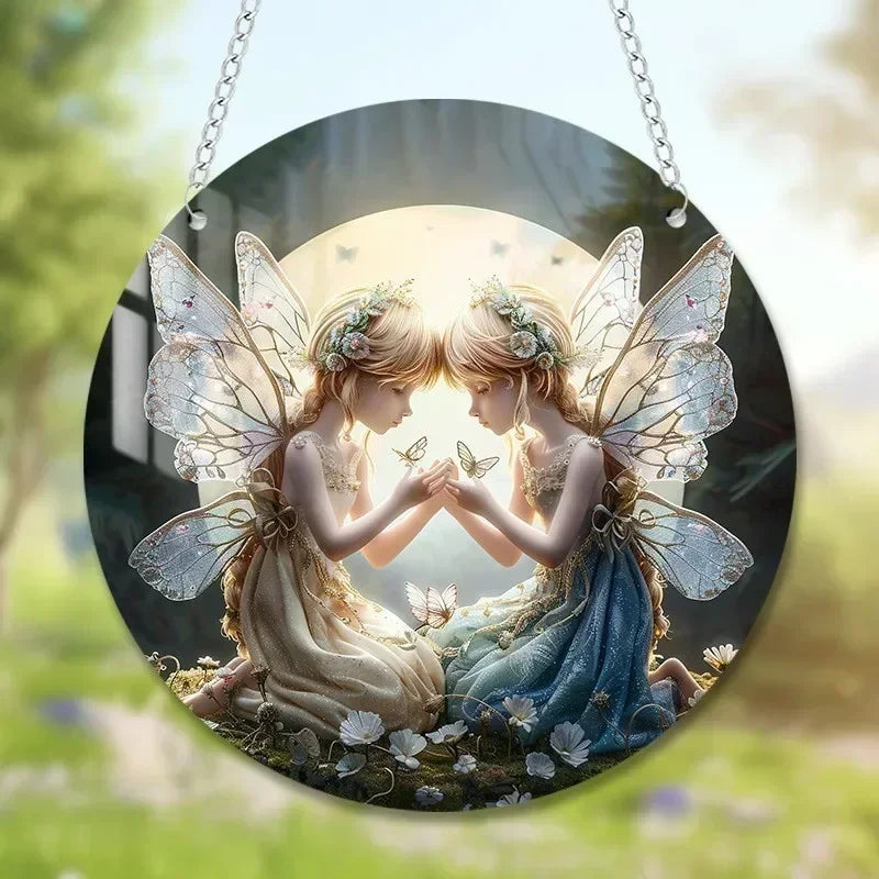 Magical Fairy Suncatcher – Stained Glass Acrylic Heart Wall Hanging ✨🧚♀️