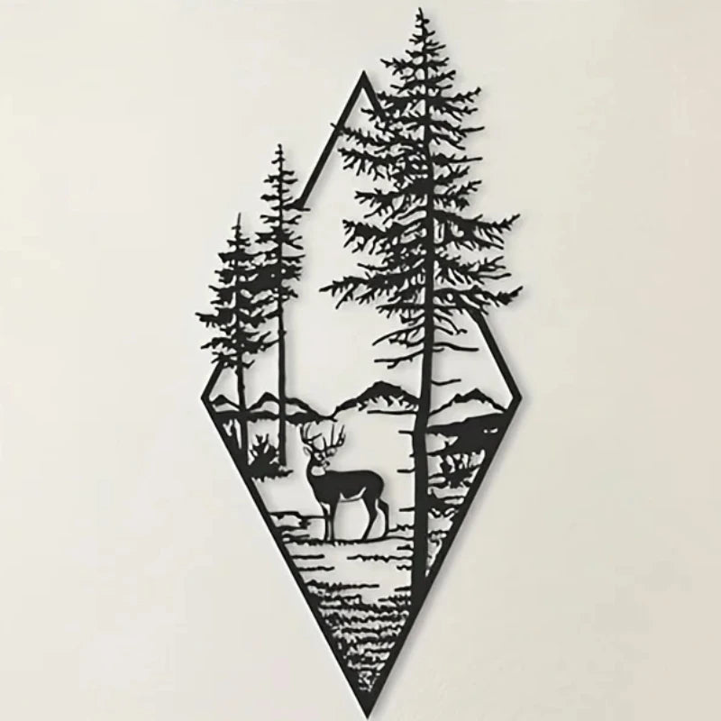 Landscape Metal Wall Art – Deer & Nature Scene Home Decor Ornament