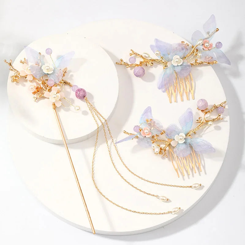 Chinese Hanfu Hair Accessories Set – Elegant Bridal & Retro Wedding Headdress 💖✨