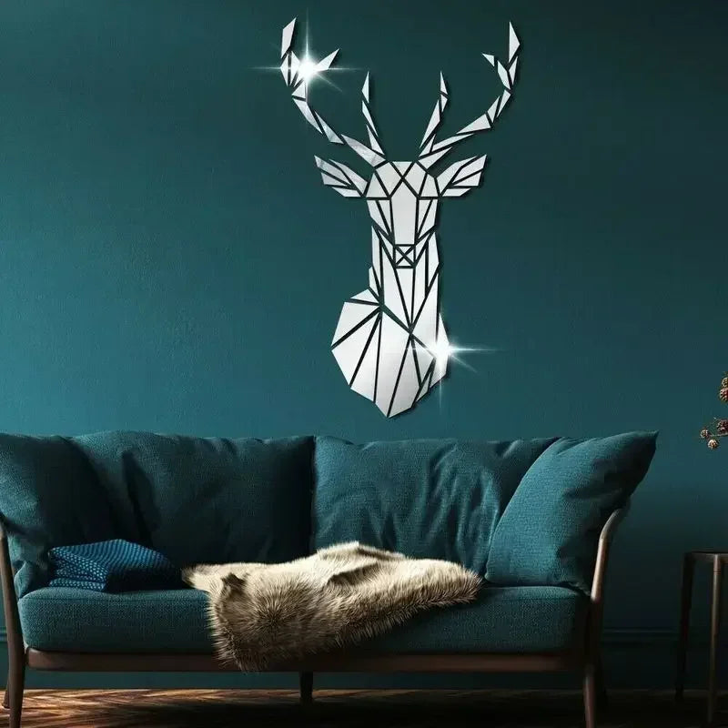 3D Deer Head Mirror Wall Sticker – Nordic Style Acrylic Wall Decal for DIY Home Decor