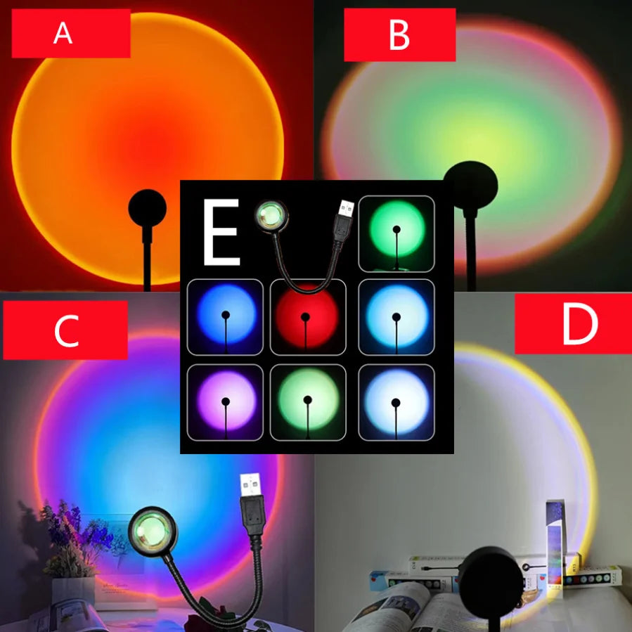 🌅 USB LED Sunset Lamp - LED Rainbow Neon Night Light Projector for Bedroom, Living Room & Photography