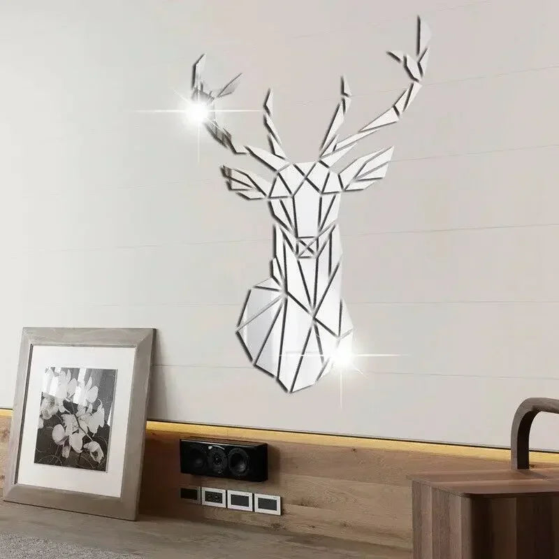 3D Deer Head Mirror Wall Sticker – Nordic Style Acrylic Wall Decal for DIY Home Decor