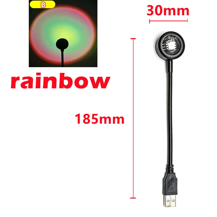 🌅 USB LED Sunset Lamp - LED Rainbow Neon Night Light Projector for Bedroom, Living Room & Photography