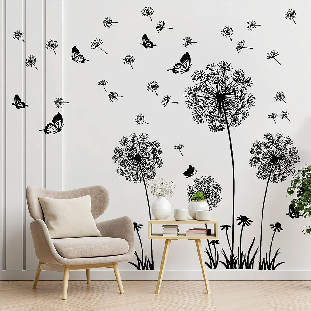 Black Dandelion Wall Sticker – Modern DIY Home Decor for Living Room & Bedroom 🌿✨