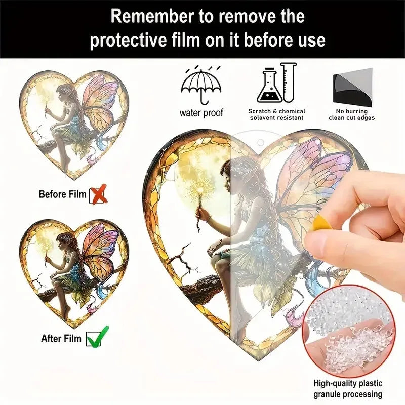Magical Fairy Suncatcher – Stained Glass Acrylic Heart Wall Hanging ✨🧚♀️