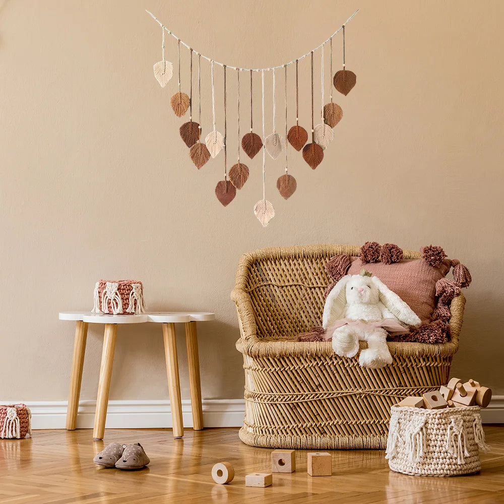 Boho Macrame Leaf Feather Wall Hanging – Handcrafted Wall Art for Living Room, Bedroom & Home Decor