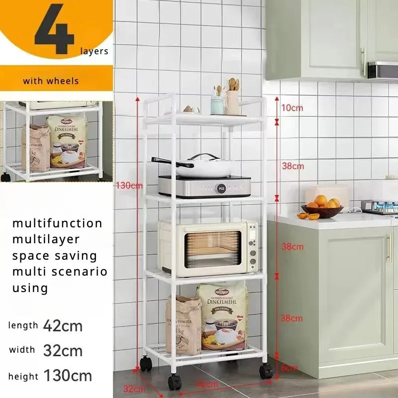 3/4/5/6Layers Kitchen Storage Rack Movable Household Trolley Organizer Floor-Standing Microwave Stove Racks Bathroom Shelves