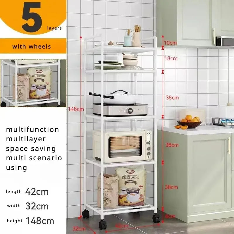 3/4/5/6Layers Kitchen Storage Rack Movable Household Trolley Organizer Floor-Standing Microwave Stove Racks Bathroom Shelves