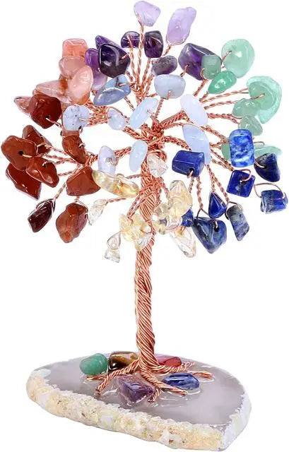 Super Mini Crystal Money Tree with Agate Slice Base – Feng Shui Healing Gemstone Tree for Home Decor 🌳💎