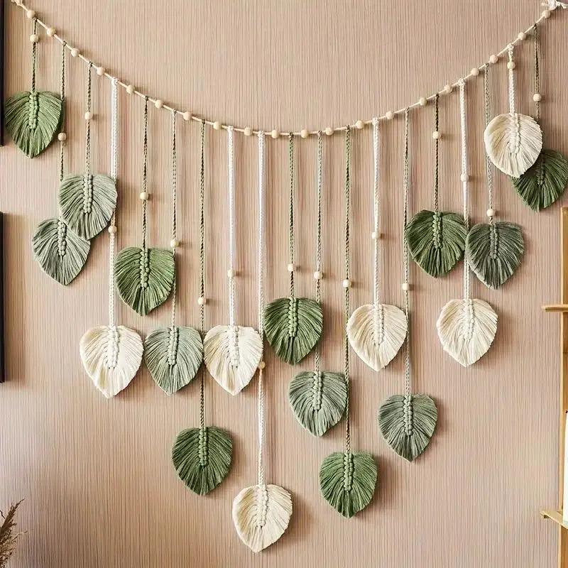 Boho Macrame Leaf Feather Wall Hanging – Handcrafted Wall Art for Living Room, Bedroom & Home Decor