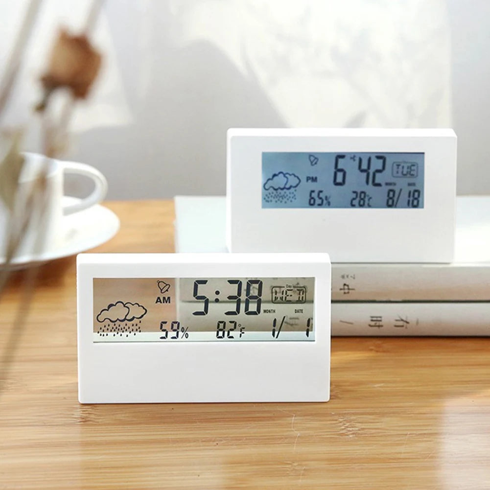 Thermo-Hygrometer Clock – Creative Weather Display Alarm Clock for Bedroom & Living Room