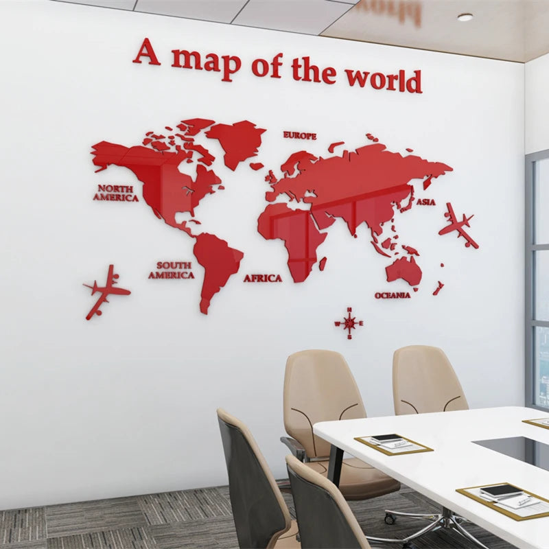3D Acrylic World Map Wall Sticker – Modern Mirror Wall Art for Home & Office Decor 🌍✨