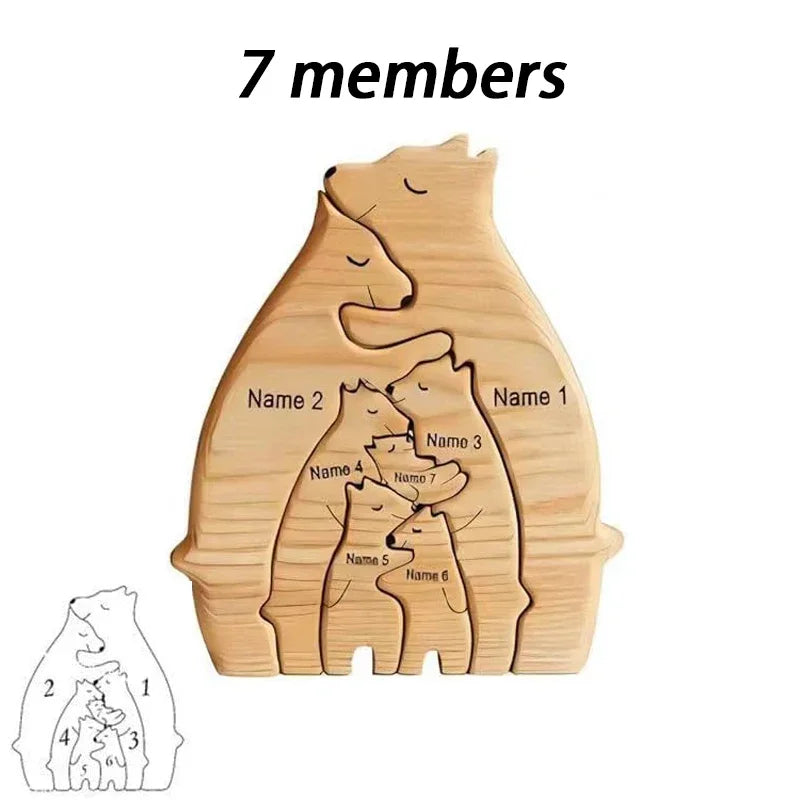 🐻 Personalized Wooden Bear Family Puzzle – Custom Name Home Decor & Heartwarming Gift