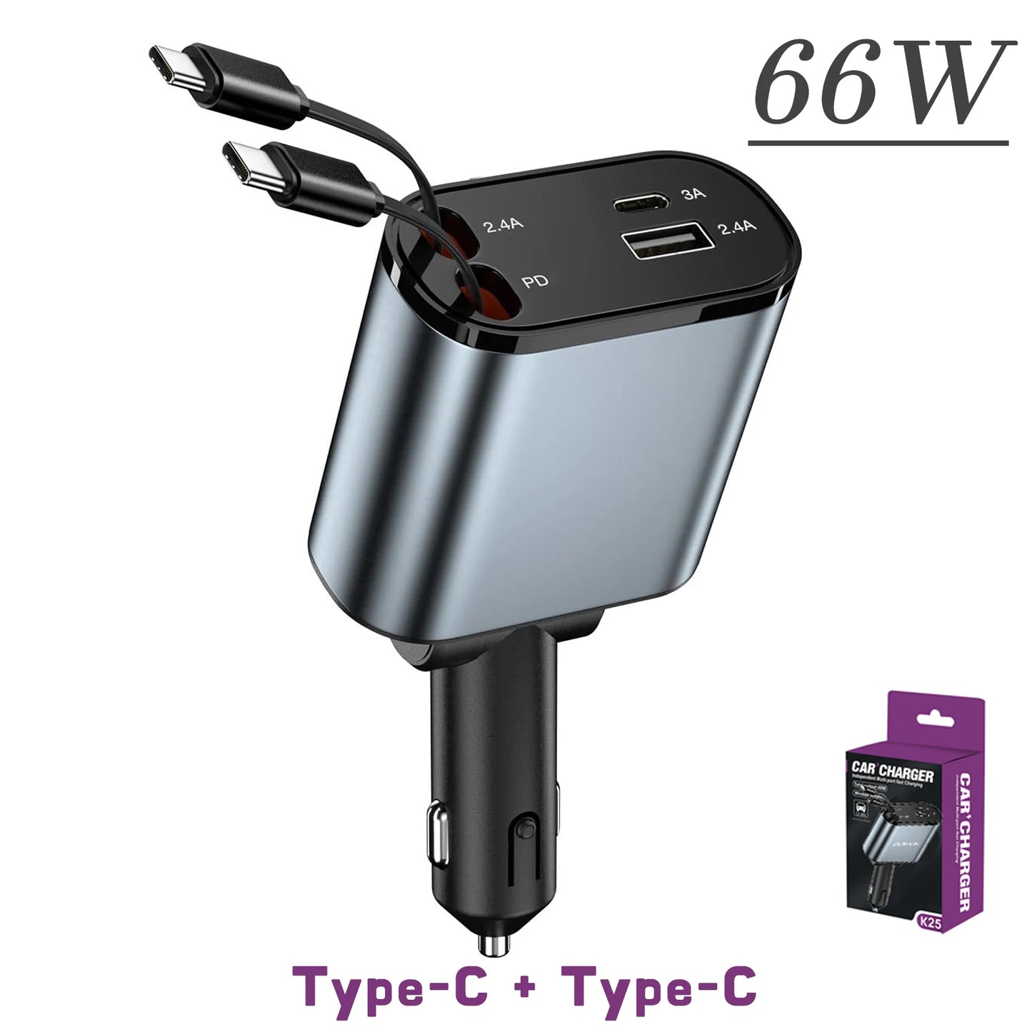 🚗 120W/66W 4-in-1 Retractable Car Charger – Fast, Smart & Clutter-Free!