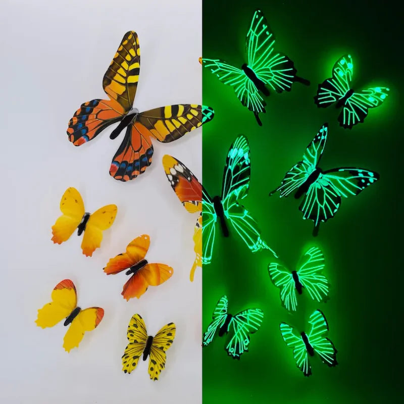 🦋 12Pcs 3D Luminous Butterfly Wall Stickers – Elegant DIY Home Decor & Gift 🎨