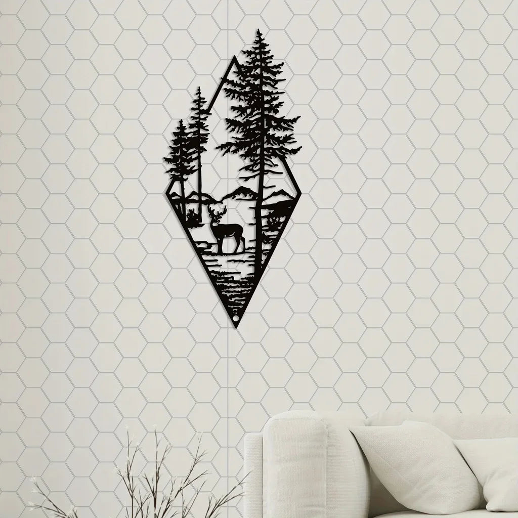 Landscape Metal Wall Art – Deer & Nature Scene Home Decor Ornament