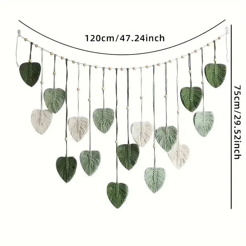 Boho Macrame Leaf Feather Wall Hanging – Handcrafted Wall Art for Living Room, Bedroom & Home Decor