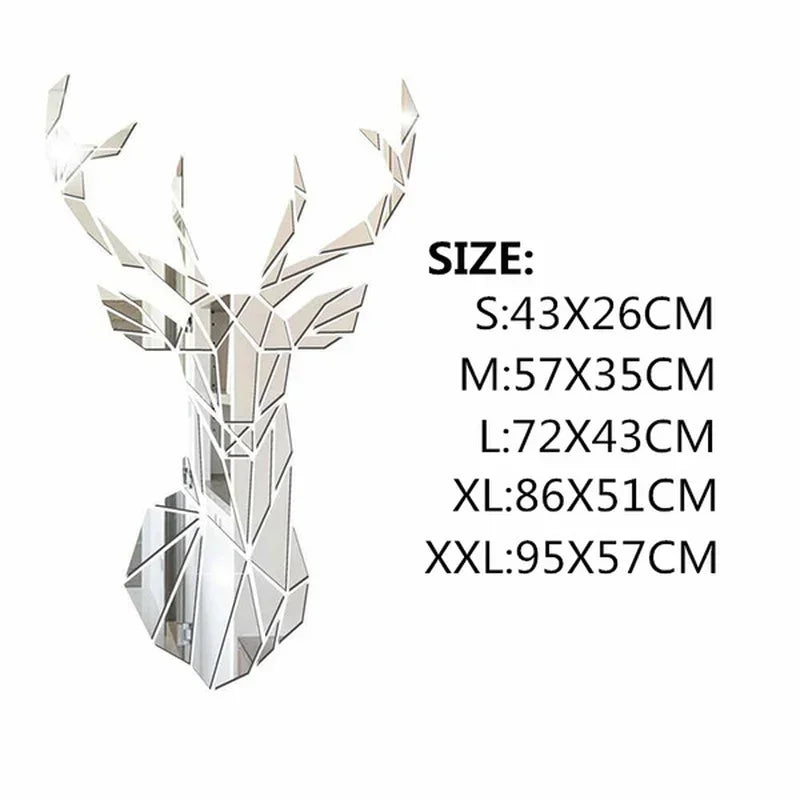 3D Deer Head Mirror Wall Sticker – Nordic Style Acrylic Wall Decal for DIY Home Decor