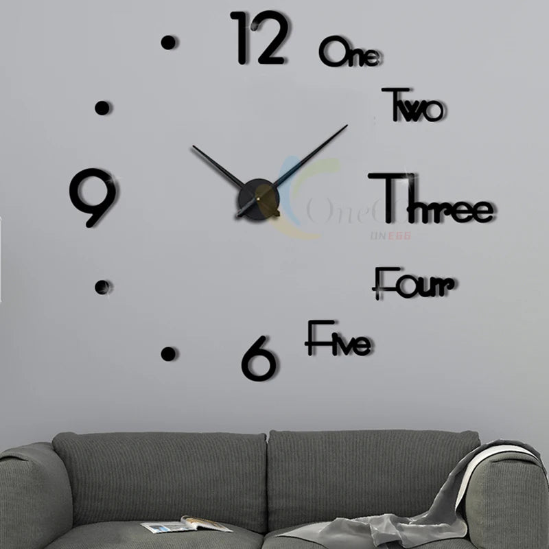 Fashion Modern 3D DIY Wall Clock – Stylish Acrylic Mirror Decor