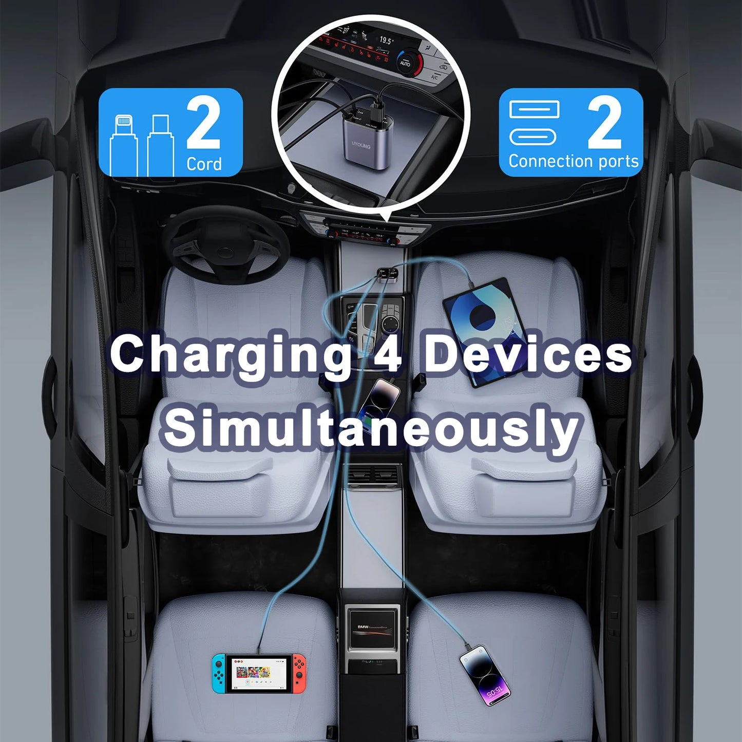 🚗 120W/66W 4-in-1 Retractable Car Charger – Fast, Smart & Clutter-Free!