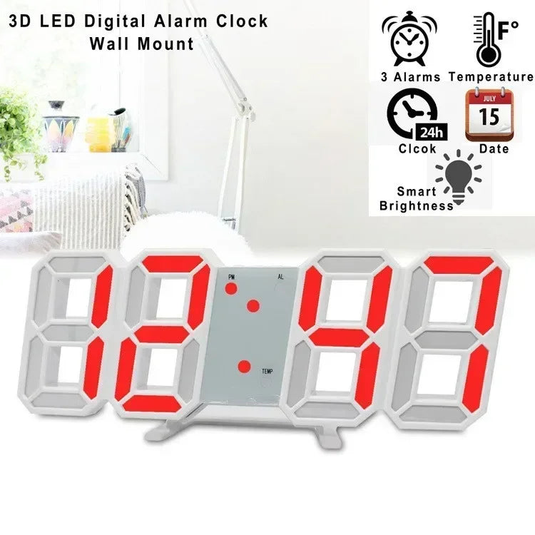 3D LED Digital Wall Clock – Modern Home Decoration with Night Light Mode