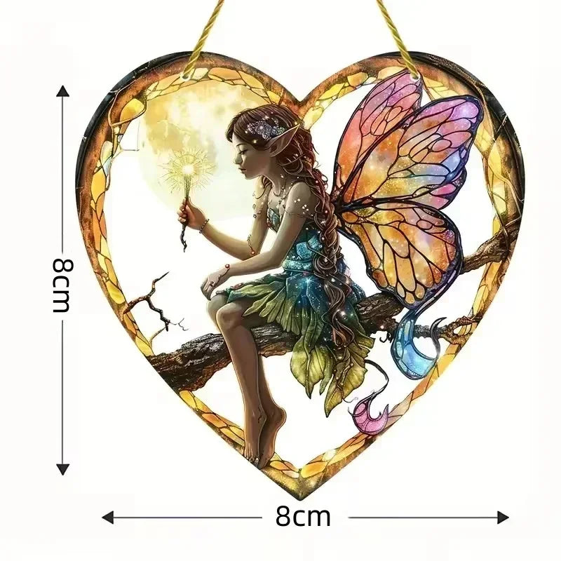 Magical Fairy Suncatcher – Stained Glass Acrylic Heart Wall Hanging ✨🧚♀️