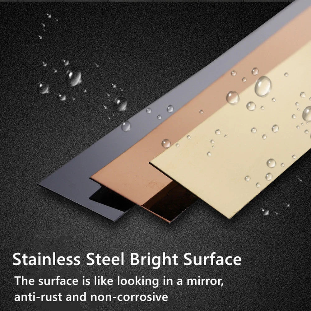 Gold Stainless Steel Wall Sticker Strip – Self-Adhesive Metal Trim for Home & Tile Decoration
