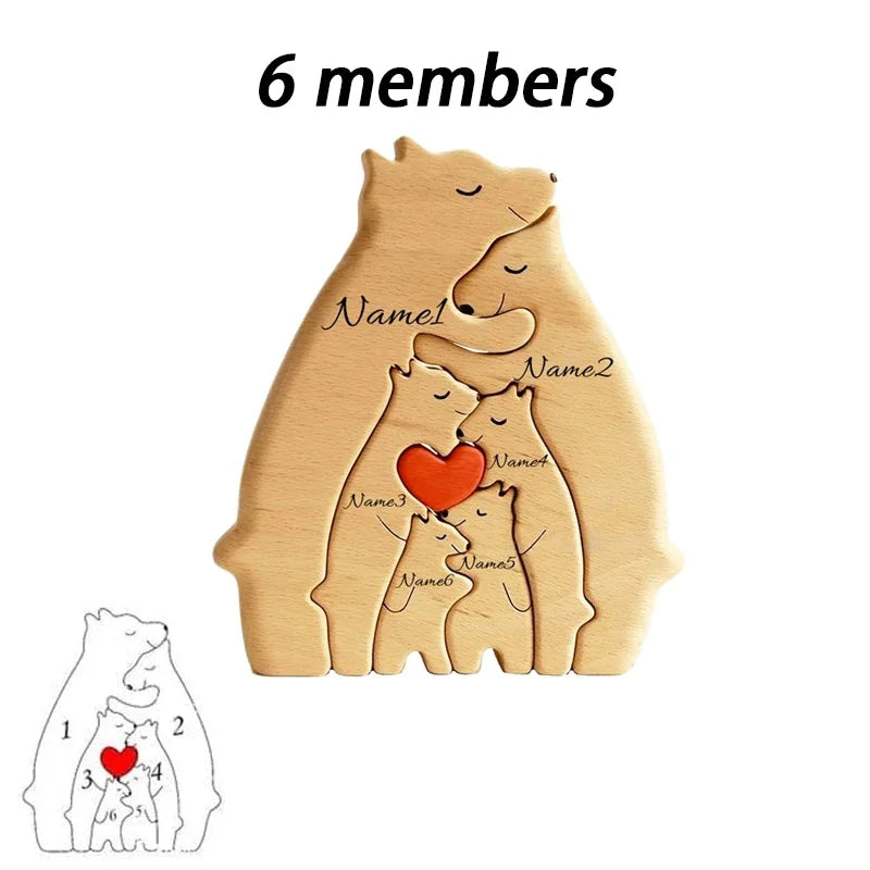 🐻 Personalized Wooden Bear Family Puzzle – Custom Name Home Decor & Heartwarming Gift