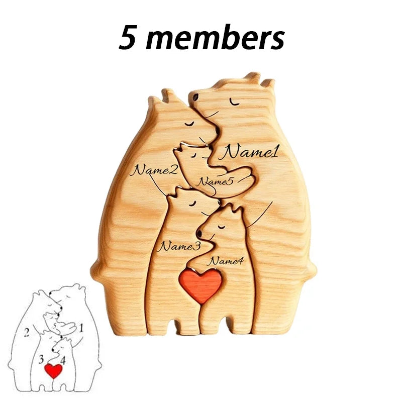 🐻 Personalized Wooden Bear Family Puzzle – Custom Name Home Decor & Heartwarming Gift