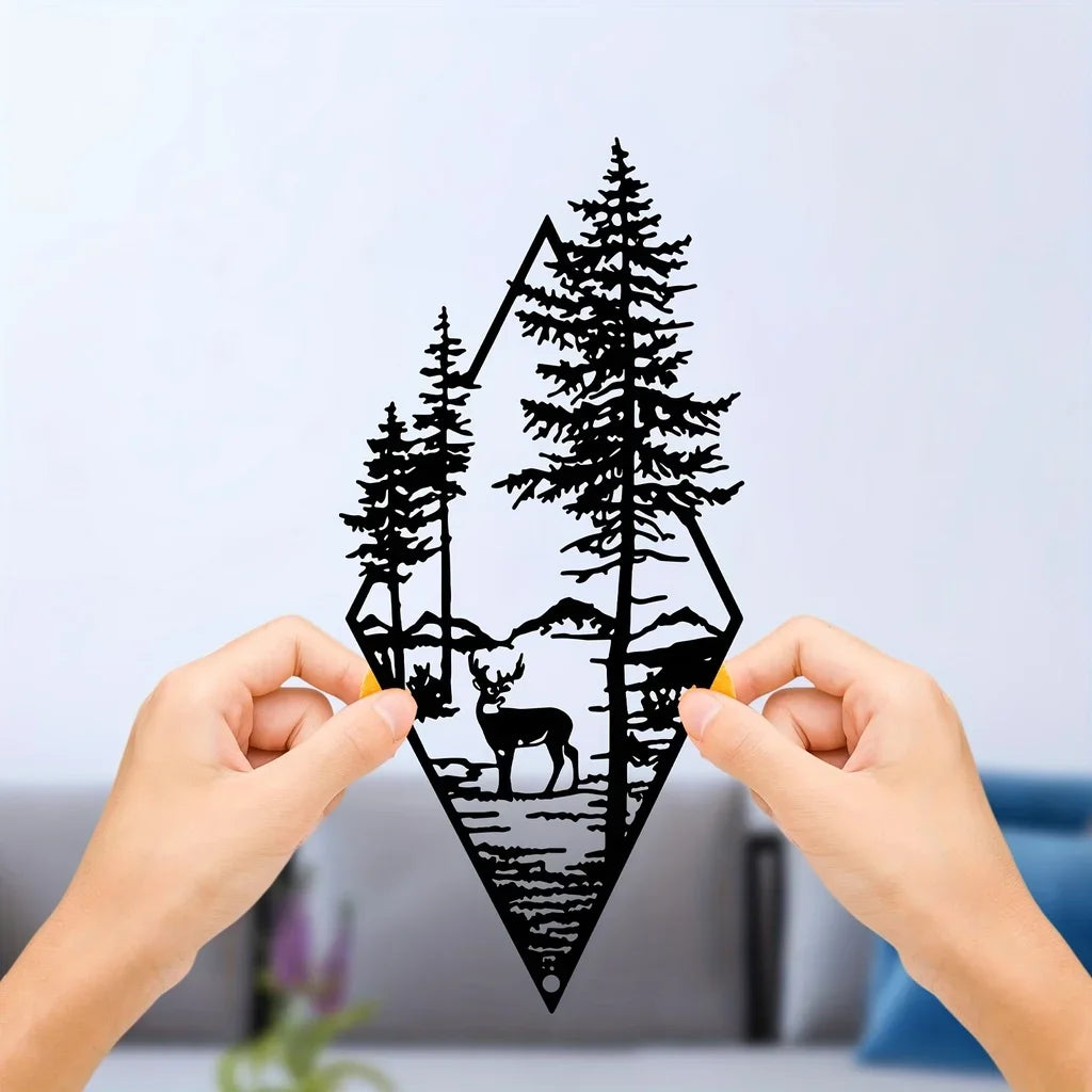 Landscape Metal Wall Art – Deer & Nature Scene Home Decor Ornament