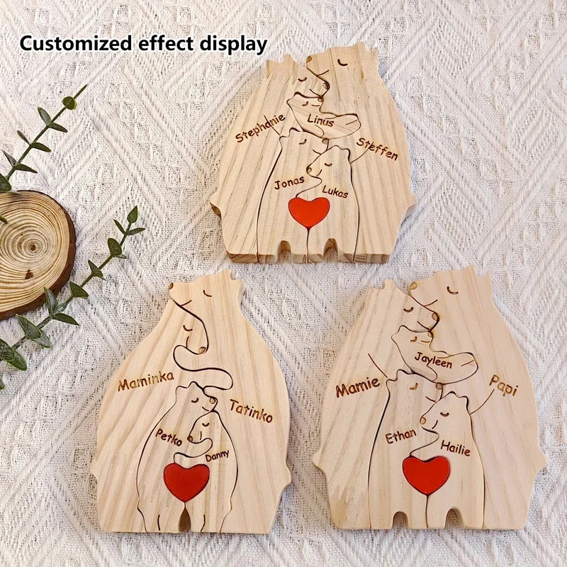 🐻 Personalized Wooden Bear Family Puzzle – Custom Name Home Decor & Heartwarming Gift