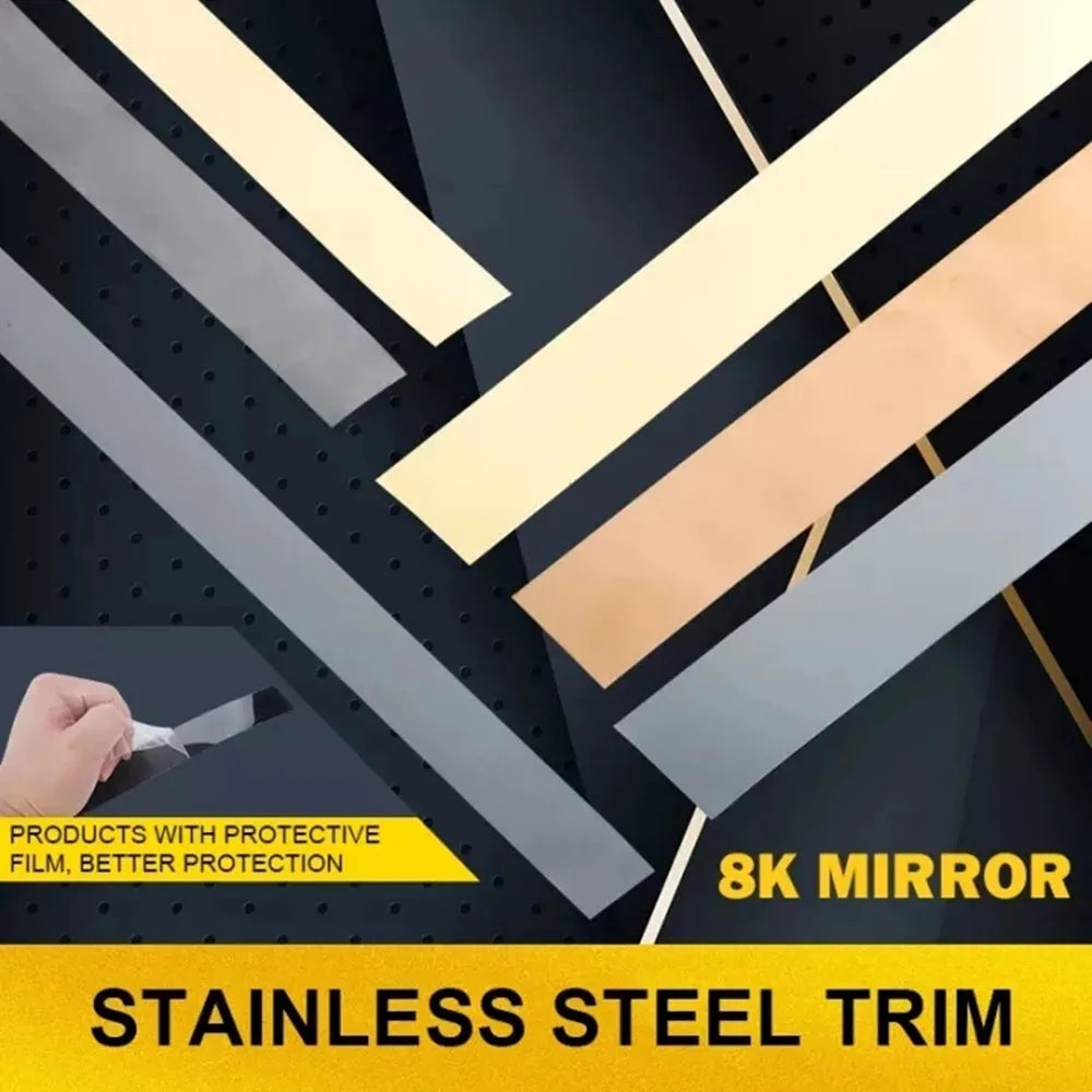 Gold Stainless Steel Wall Sticker Strip – Self-Adhesive Metal Trim for Home & Tile Decoration