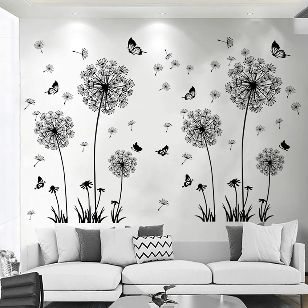 Black Dandelion Wall Sticker – Modern DIY Home Decor for Living Room & Bedroom 🌿✨