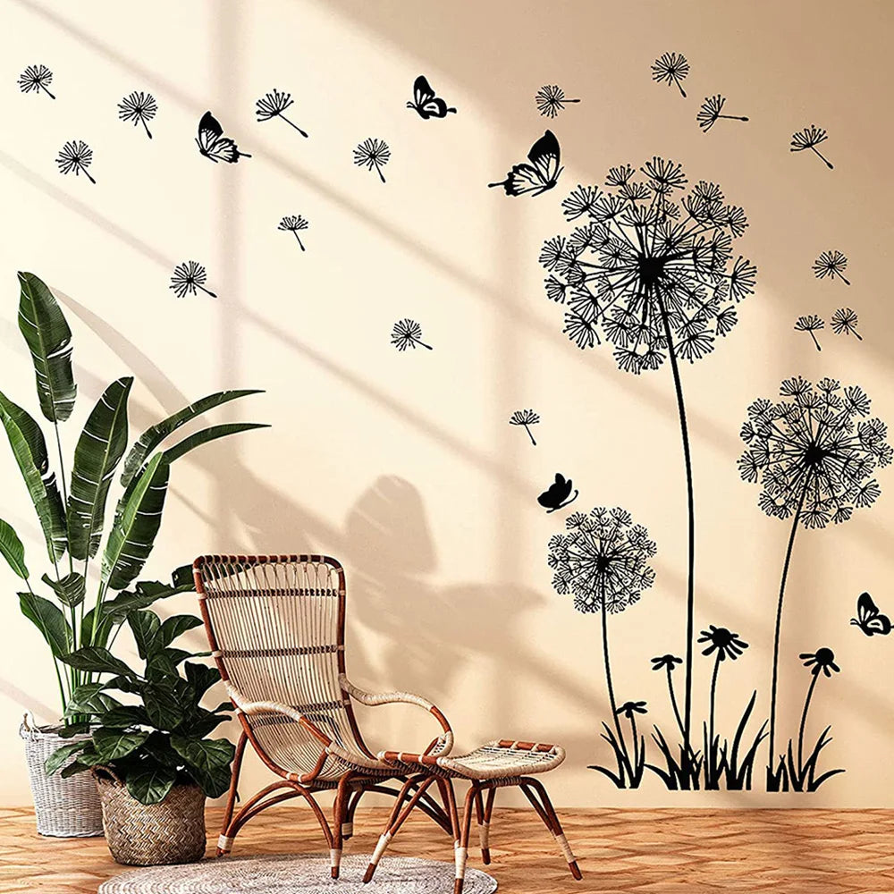 Black Dandelion Wall Sticker – Modern DIY Home Decor for Living Room & Bedroom 🌿✨