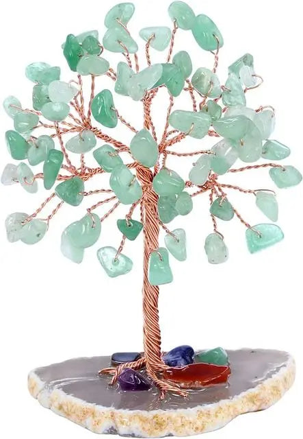 Super Mini Crystal Money Tree with Agate Slice Base – Feng Shui Healing Gemstone Tree for Home Decor 🌳💎