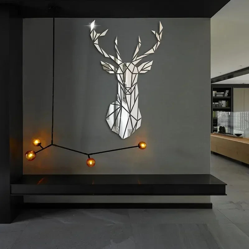 3D Deer Head Mirror Wall Sticker – Nordic Style Acrylic Wall Decal for DIY Home Decor