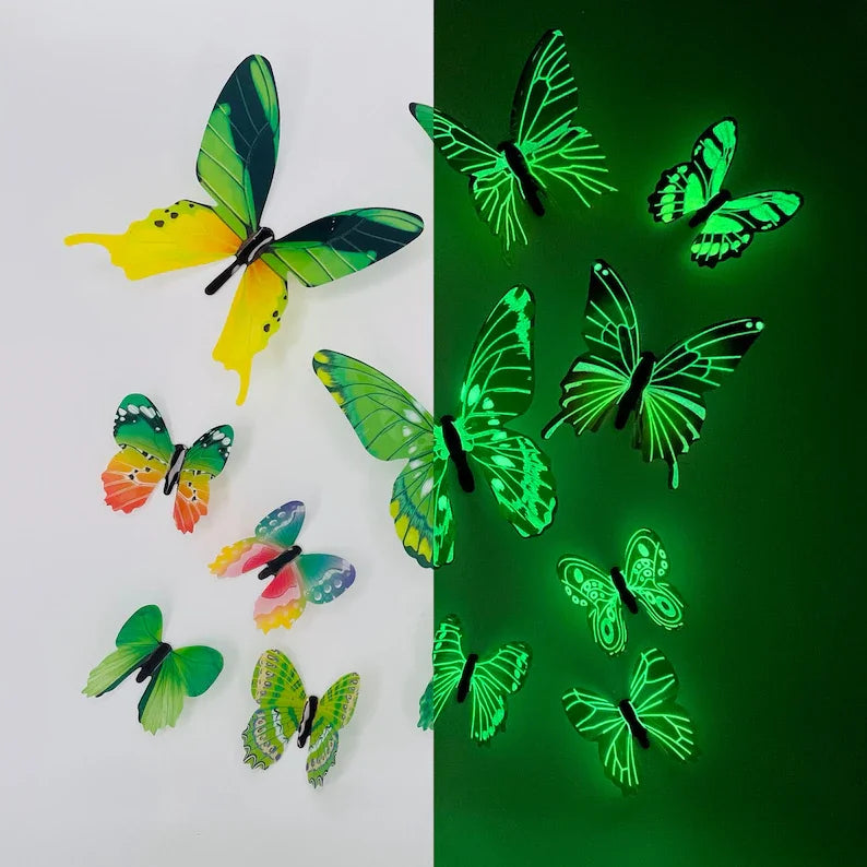 🦋 12Pcs 3D Luminous Butterfly Wall Stickers – Elegant DIY Home Decor & Gift 🎨