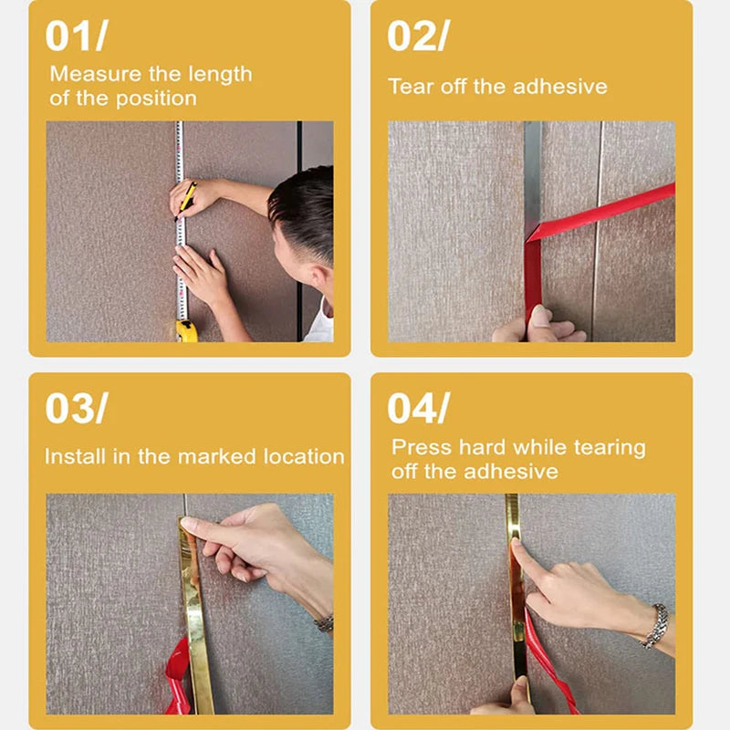 Gold Stainless Steel Wall Sticker Strip – Self-Adhesive Metal Trim for Home & Tile Decoration
